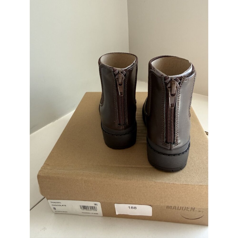 NWB Steve Madden Kids Hazzel Leather Ankle Boot Chocolate Brown Size 8 Kids [jb] - Picture 6 of 12